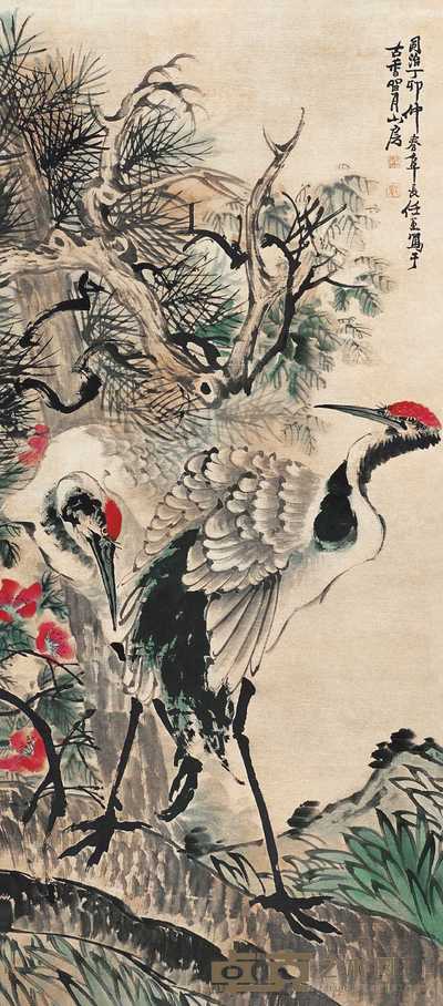 任薰 双鹤图 立轴 129×57cm